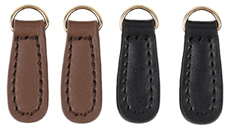 Ersatz-Reißverschluss-Zuglasche aus Leder, für Gepäck, Rucksack, Tasche, Handtaschen, Jacken, Mäntel (schwarz, braun), 4 Stück