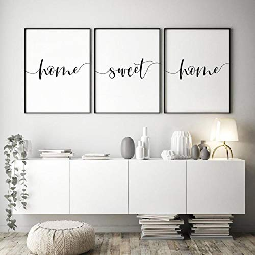 Bedruckbares Leinwandbild, minimalistisch, Home Sweet Home, Zitate, Buchstaben, Wandkunstdrucke, Poster, Bilder, Wohnzimmerdekoration, 50 x 70 cm, 3 Stück, rahmenlos