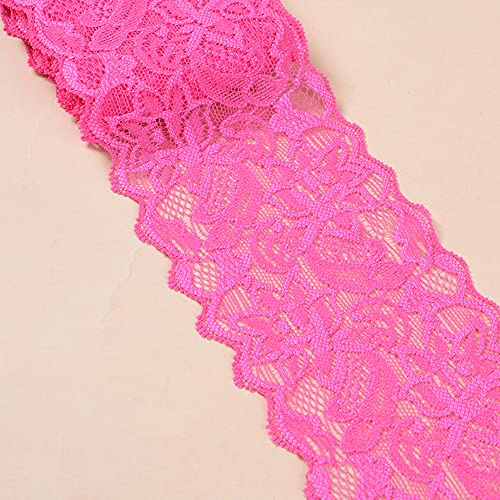 3 Yards Elastizität Spitzenbordüre Spitzenband,8cm Breite Bunte Spitzen-Blumen Borte Dekoband Zierspitze Zierband Spitzenstoff Spitzenborte für Nähen DIY Handwerk Kleidung Unterwäsche,Rose