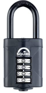 Squire Heavy Duty Padlock (CP50/1.5) - Toughest Steel 1.5 Long Shackle 4 Wheel 50mm wide Combination Padlock (Black) - Alloy Steel for Corrosion Resistance Weatherproof Lock for Home, School & Garage