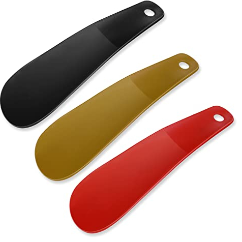 Thinp Lot de 3 petits chausse-pieds en plastique avec crochet - 16 cm - Confortable - Pour homme et femme - Pour personnes âgées (rouge, noir, or), Red, Gold, Black, Taille unique