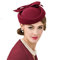 Wollfilz Vintage Fascinator Winter Frauen Elegant Pillbox Hut Schleife Derby Kirche Hut Retro Fedoras, Weinrot, Medium