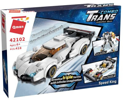 QMAN® 42102-3-in-1 Bauset: Sportwagen, Roboter, Rennwagen – Kreatives Konstruktionsspielzeug für Kinder ab 6 Jahren