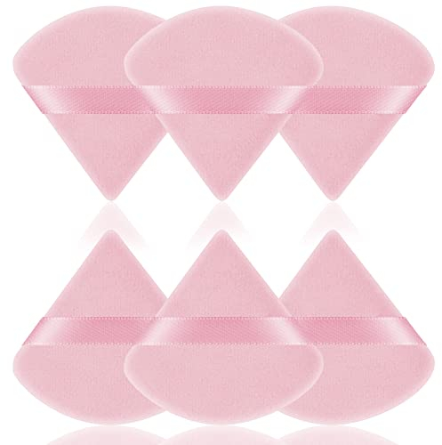 AUAUY 6 PCS Dreieck Makeup Puderquaste, Gesicht Schwämmchen Powder Puff, Waschbar Wiederverwendbar Makeup Sponge, Nass Trocken Make up Werkzeug für Loses Puder oder Foundation Rouge (Rosa)