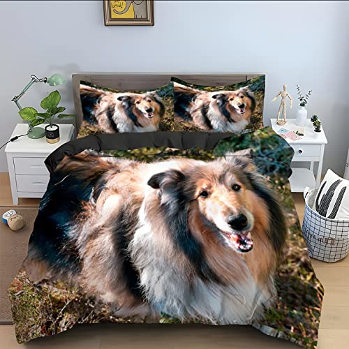 Winter Bettwäsche 135x200 schwarzer großer Hund Bettwäsche-Sets 3D Drucken Luftdurchlässiger Bettbezug + 2 Kissenbezug 80x80 cm mit Reißverschluss Geeignet für Kinder, Baby