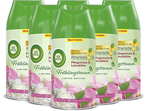 Air Wick Freshmatic Max Raumspray – Nachfüller für den Air Wick Freshmatic Max – Duft: Pfingstrose und Lotusblüte – 6 x 250 ml Nachfüller