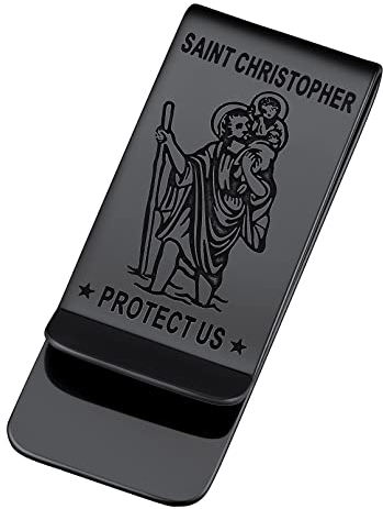 FaithHeart Schwarz Geldscheinklammer für Herren Männer Heiliger Christophorus Geldspange 22mm breit Money Clip für Papa Freunden