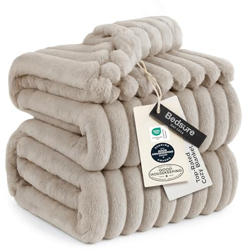 Bedsure GentleSoft King Size Blanket for Bed - Cozy Soft Blankets for Women, Cute Large Fleece Throws for Girls, Beige, 108x90 Inches