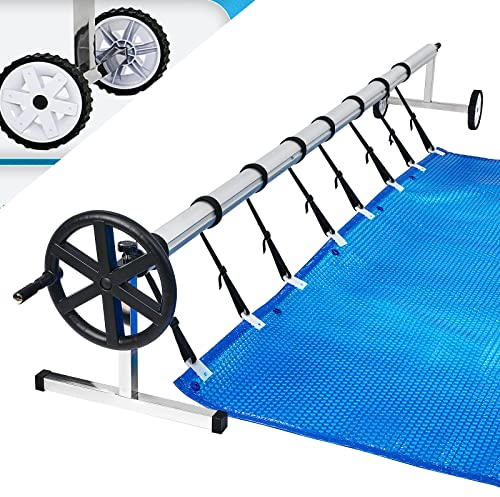 LARS360 Enrollador móvil para piscina con sistema de enrollado para láminas solares de 3 m a 5,70 m, ajustable, acero inoxidable, incluye fijación y ruedas