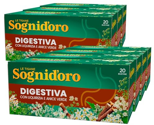 Sognid'oro Tisana Digestiva Infuso con Estratti Naturali di Liquirizia Anice Verde Menta Camomilla - 7 Confezioni da 20 Filtri