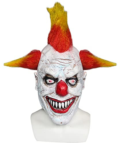 SINSEN Gruselige Clown-Maske Halloween Killer Joker Vollkopfmaske Horror Gruseliges Cosplay Kostüm Requisiten Latex für Erwachsene Kinder (A)