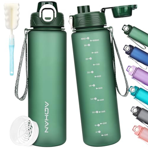 AOHAN Trinkflasche 1l, Wasserflasche BPA Frei, Sport Trinkflasche Auslaufsicher Motivierende Sportflasche Mit Filter für Fahrrad, Fitness, Wandern und Schule