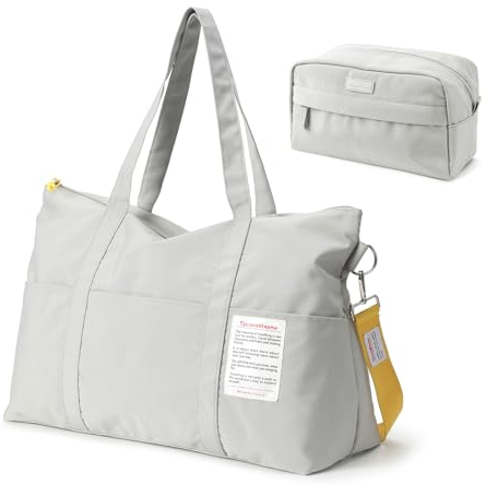 Dizdvizd Reise Duffel Bags mit Kulturbeutel, wasserdichte Sporttasche, Übernachtungstasche Handgepäcktasche Krankenhaustasche Trainingstasche Yogatasche Flugzeug Leicht, Damen und Herren, Grau