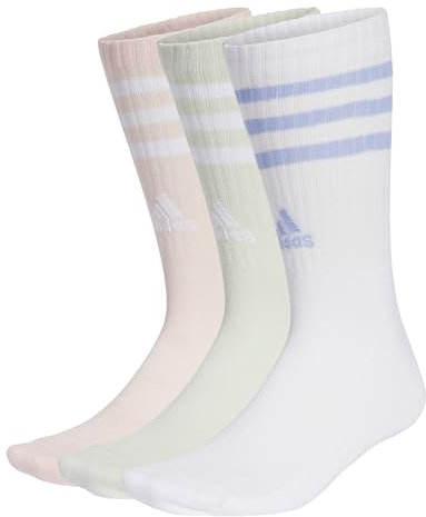 adidas Unisex 3-Stripes Cushioned Crew Socks 3 Pairs, White/Sandy Pink/Linen Green, 48-51
