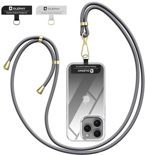 OLEPHY Handykette Universal zum umhängen für iPhone Samsung Galaxy Xiaomi Huawei, Handyband mit jeder Hülle kombinierbar, Schlüsselband Kette zum Umhängen mit 2 Stück Universelles Pad, Grau