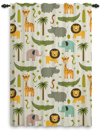 ggaimwf Safari-Vorhänge für das Kinderzimmer Cartoon Tier Dschungel Wald Giraffe Löwe Vorhang Kinderzimmer Bleistiftfalte Gemusterte Vorhänge Raumteiler Baby Spielzimmertür 1 Stück 107x160cm