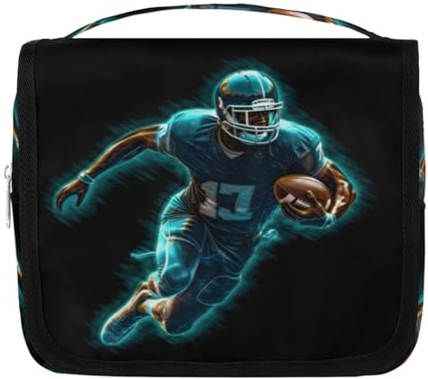3D Football Athlete Travel Toiletry Bag for Women Men Kids Boys Girls Wash Pouch Bag Hanging Toiletries Cosmetic Makeup Organizer