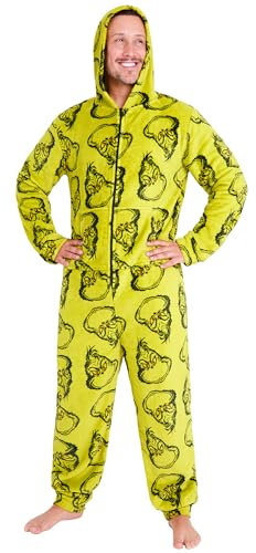 The Grinch Onesie Herren, Fleece Overall mit Kapuze, kuscheliger Fleece Jumpsuit für Männer & Teenager (Grün, XXL)
