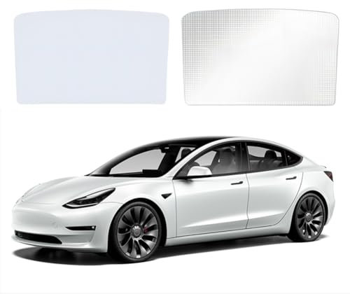 Tesla Model 3/Y Sunshade Roof Windows Shade Reject UV, Front & Rear Glass Roof Sunshades with Skylight Reflective Covers Sunroof Heat Insulation Roof Window Sun Protection 2020-2024 (Model 3-Beige)