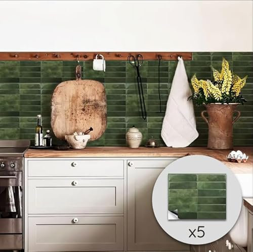 Adesivi per piastrelle 3D verde - per cucina e bagno (confezione da 5) impermeabili in PVC, facile da applicare e pulire. Adesivi decorativi. Colore verde sottile
