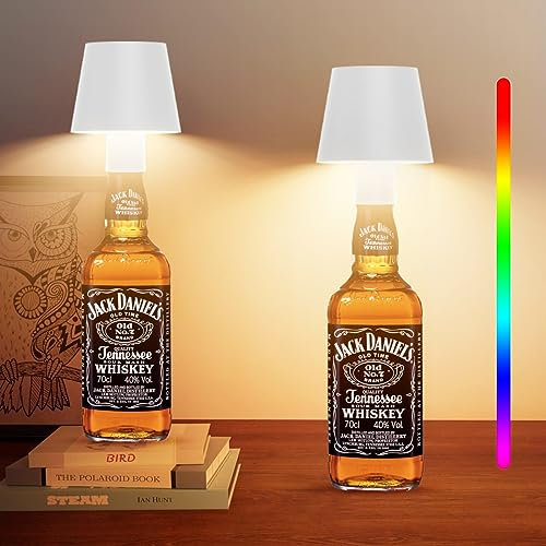 Howskys 2 Stück LED Kabellose Flaschenlampe, RGB Dimmbare Flaschenlampe, 5500mAh Wiederaufladbare Akku Flaschenlicht mit USB-C, Aluminium, IP54 Wasserdicht, Weiß