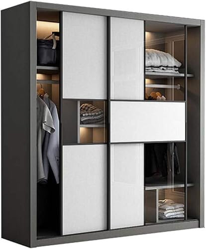 GYDUHYE 1.2M Modern And Simple Sliding Door Wardrobe, Home Bedroom Furniture Wardrobe Combination Cabinet, Tempered Glass Sliding Door Storage Cabinet