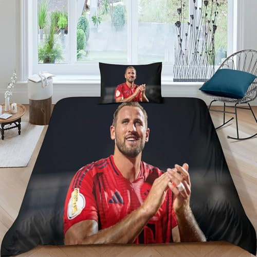 3D Harry Kane Bettwäsche Sets, Bettbezug Familien Und Kinder Bettbezug 2 Stücke Mit Kissenbezug,mit Reißverschluss,aus Microfase Single(135x200cm)