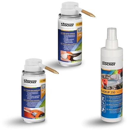 STOCKER - Kit Manutenzione Professionale per Forbici a Batteria - Olio Spray, Grasso Lubrificante, Detergente - 3 Pezzi