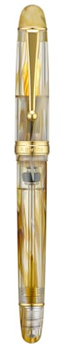Asvine V126 Vacuum Filling Fountain Pen Brown Swirl Transparent Acrylic, Medium Nib Large-Capacity with Gift Case