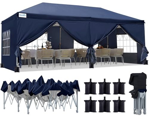 Quictent Faltpavillon 3x6m mit 6 Seitenwänden, Pop up Gartenpavillon mit Rollentasche, Pavillon Partyzelt 3x6 wasserdicht stabil, für Party im Freien, Hochzeiten, Fest, UV 50+,Blau