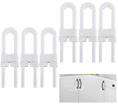 6PCS Cupboard Locks, Sliding Cabinet Lock Baby Proofing Lock Adjustable U Shaped Child Safety Cabinet Lock No Tools No Drilling for Wardrobe Kitchen Bathroom Drawer Fridge Cupboard Door Knob Handle
