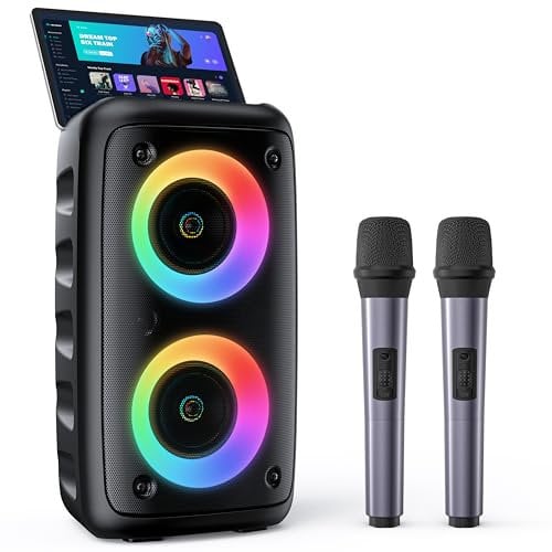HEEBUKE Karaoke Machine, Portable Bluetooth Speaker with 2 Wireless Karaoke Microphones, Karaoke for Adults Kids with Upgraded Subwoofer, PA System, Support TWS/TF/USB/AUX, Party