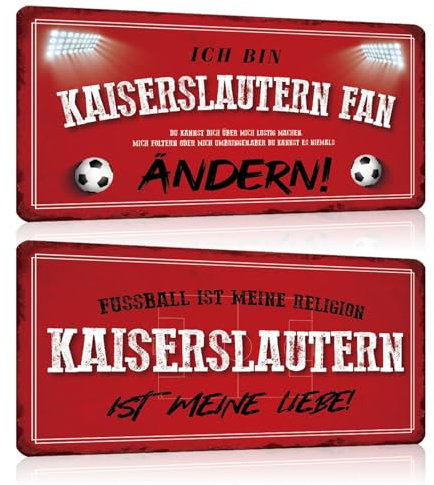 2er Set Fußball Blechschilder - Fussball Metallschild mit Spruch - Sport Schild Deko Zubehör Geschenk Fanartikel für Kaiserslautern Fan Liebhaber Begeisterte (C)
