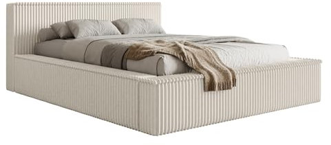 Selsey Polsterbett 160 x 200 cm Doppelbett Gepolstertes Bett Bettgestell Mit Stauraum Und Kopfteil Weicher Cord Stoff Creme Affolio
