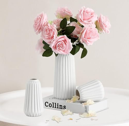 Dokeno Weiße Keramikvase 3er Set, Blumenvasen aus Keramik, Vase für Pampasgras, Weiße Matte Vase Keramik für Moderne Home Decor Wohnzimmer Vasen Deko Aesthetic Boho