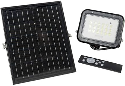 PNI GreenHouse WS50 Réflecteur LED 50 W avec panneau solaire, batterie 6000 mAh, télécommande, minuterie et luminosité réglables, 6500 K, IP65