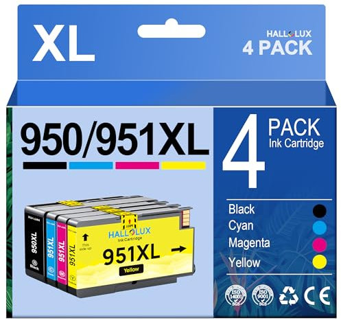 HALLOLUX 951 XL 950XL Tintenpatrone, kompatibel mit HP 951XL 950 XL für Officejet Pro 8610 8620 8600 8600 Plus 8100 8630 8640 8660 8615 8625 251dw (Schwarz, Cyan, Magenta, Gelb, 4er-Pack)