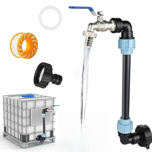 Robinet Cuve 1000L,Raccord Cuve 1000 litres,Robinet IBC Col de Cygne de Cuve,Adaptateur de Réservoir IBC S60x6,Filetage Grossier 3/4'' Raccord Cuve IBC Robinet Kit,3/4 Pouces