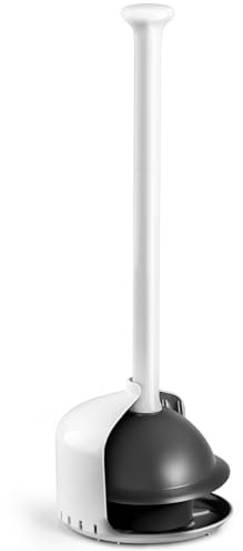 Denvlex Toilet Plunger with Holder, Heavy Duty Plunger and Holder Combo for Bathroom Cleaning, Bathroom Decor, Bathroom Accessories, Toilet Bowl Cleaners, 19-Inch White