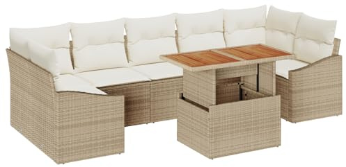 vidaXL Garten-Sofa-Set mit Kissen mit Speicher 8 pcs Beige und Creme, Garten und Terrasse, modernes Outdoor-Set, rechteckiges Sofa, wetterfestes Lounge, Flexible Sitzmöbel