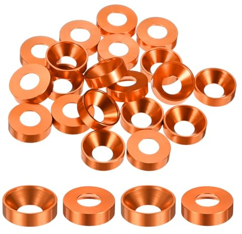 M METERXITY 20-Pcs Rondelles Plates À Tête Fraisée M8, Diamètre Du Trou 0.31/8mm En Alliage D'Aluminium Rondelle De Finition Pour Tête De Vis Pour Pièces Industrielles/Vis RC [Orange]