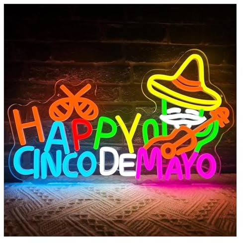 HUANTY d'Ambiance Apaisante Lampe Enseigne Au Néon Happy Cinco De Mayo Cactus LED À Intensité Variable pour Décoration Murale, Magasin, Fête, Vacances, 40.9cmx25cm