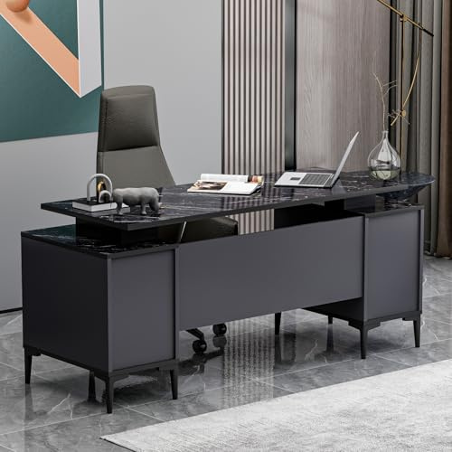 Homidea Branco Chefschreibtisch – Moderner Bürotisch mit Stauraum (Anthrazit-Schwarzer Marmor)