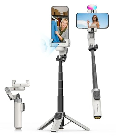 AOCHUAN Gimbal Stabilizer for iPhone, 4 in 1 Phone Gimbal w/360° Rotation for Andriod Sefie Stick Tripod w/Auto Face Tracking and Wireless Remote for TIK Tok -M3 Promin White