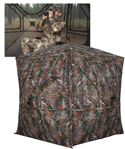 COSTWAY 2/3/4 Person Pop Up Hunting Blind, Camouflage Ground Tent with Carrying Bag, Hunting Blind Gear for Shooting Bird Watching