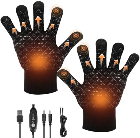 USB beheizte Handschuhe mit Heizung für Damen und Herren, gestrickte Vollfinger Winterhandschuhe, beheizbare Handschuhe mit Touchscreen, 3 Heizstufen, Handschuhe beheizt für Büro Outdoor