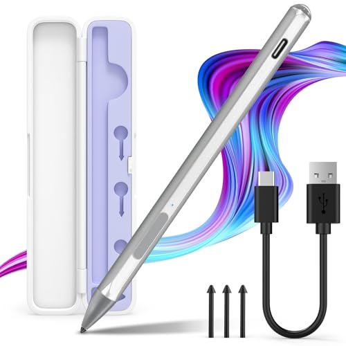 Stylet pour Microsoft Surface Pro9/8/7/6/5/4/3/X Surface Laptop/Book/Surface Go4/3/2/1 avec boîte de rangement, pression d'inclinaison 4096, charge rapide USB-C, fonction de rejection de la paume