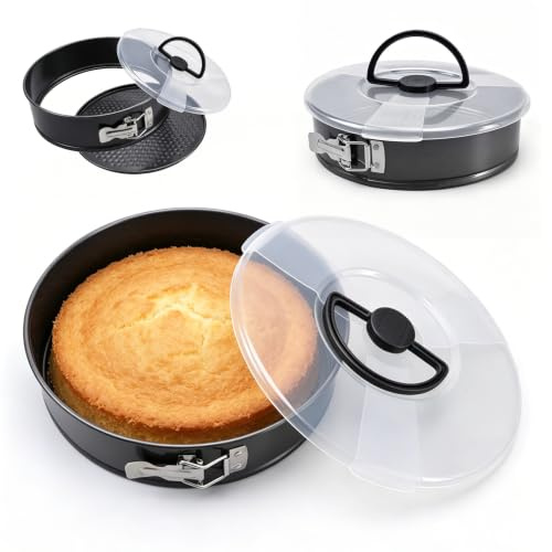 Umllpet Springform Rund mit Deckel, 28CM Backform Rund aus Karbonstahl, Runde Backform mit Deckel mit Griff Antihaftbeschichtet, Runde Kuchenform mit Flachboden zum Backen von Kuchen und Torten