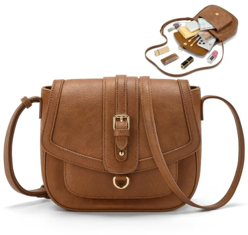 RAINSMORE Umhängetasche Damen Mittelgroß Crossbody Bag mit RFID Schutz | Elegante Satteltasche Schultertasche klein für Handy & Geldbörse Stylische Handtasche Leder PU für Büro Reise Alltag