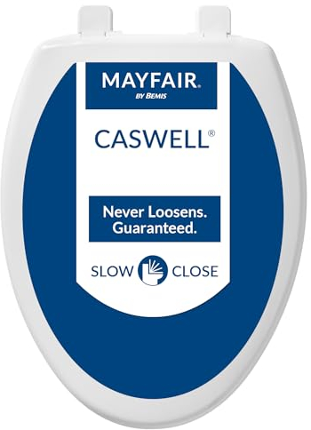 Mayfair 1880SLOW 000 Caswell Toilet Seat Will Slowly Close and Never Loosen, White, Elongated